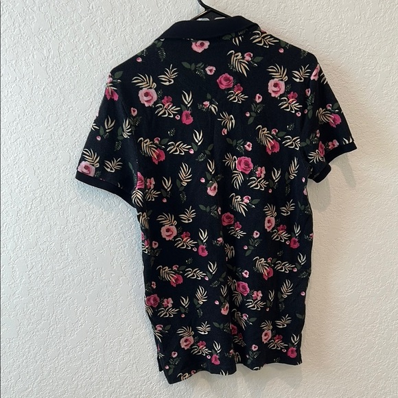 Hollister Black and Pink Floral Polo Shirt - Picture 5 of 5